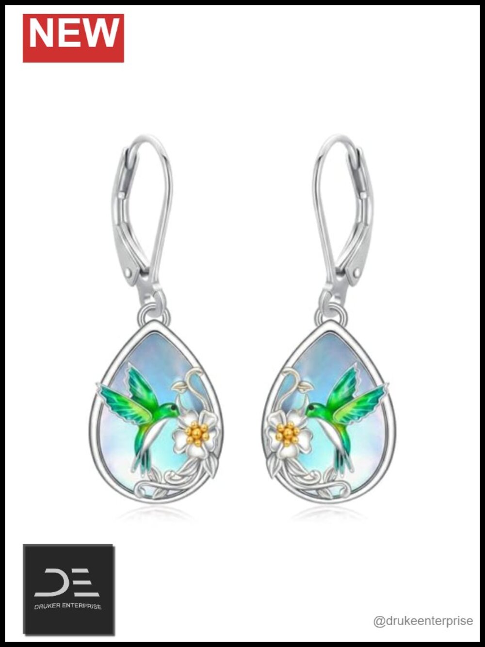 Sterling Silver Hummingbird Bee Moonstone Earrings Drop Dangle Lever Back